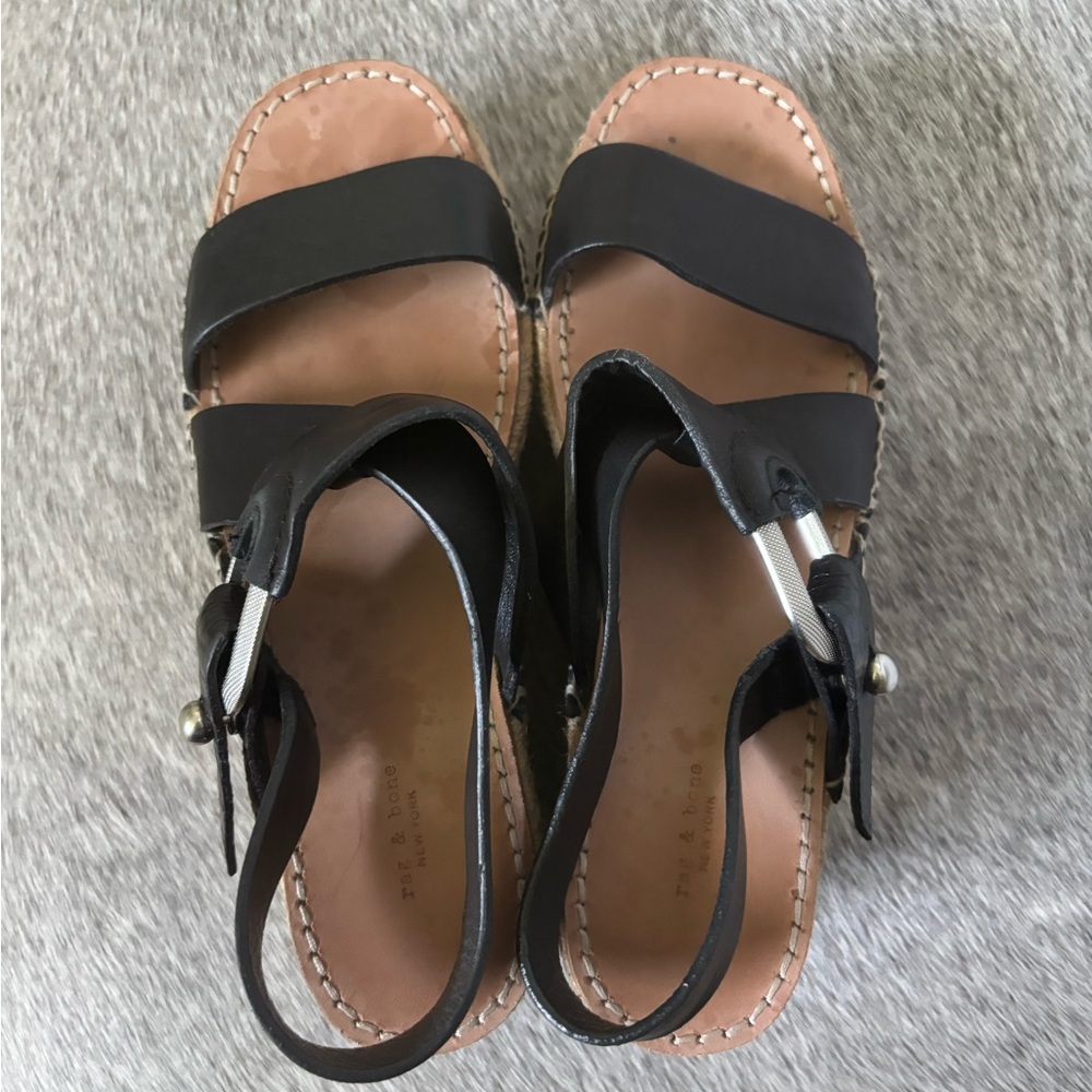 rag & bone Black Leather Platform Slingback Sandals